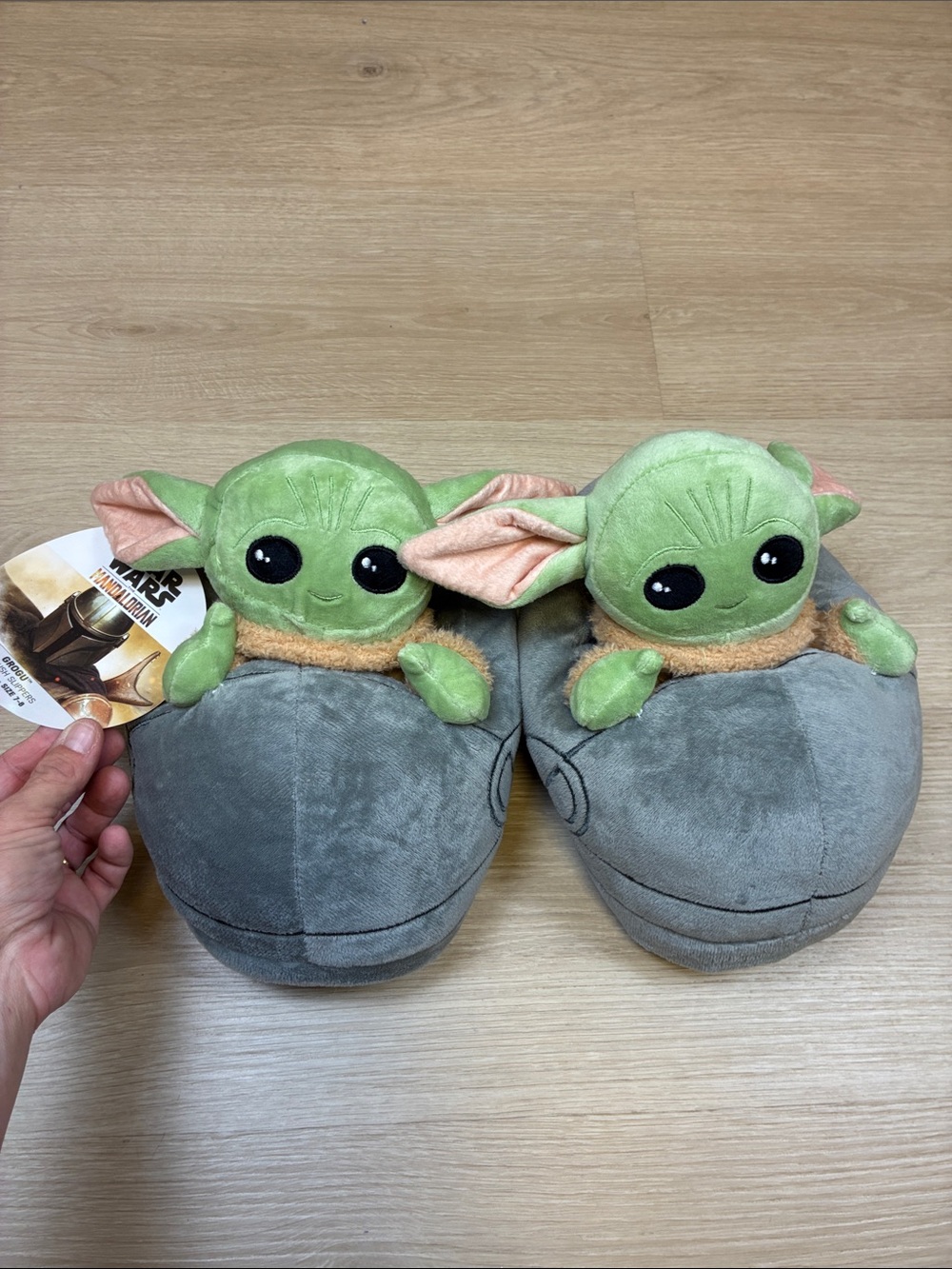 NEW Star Wars Grogu Plush Slippers in Green and Gray